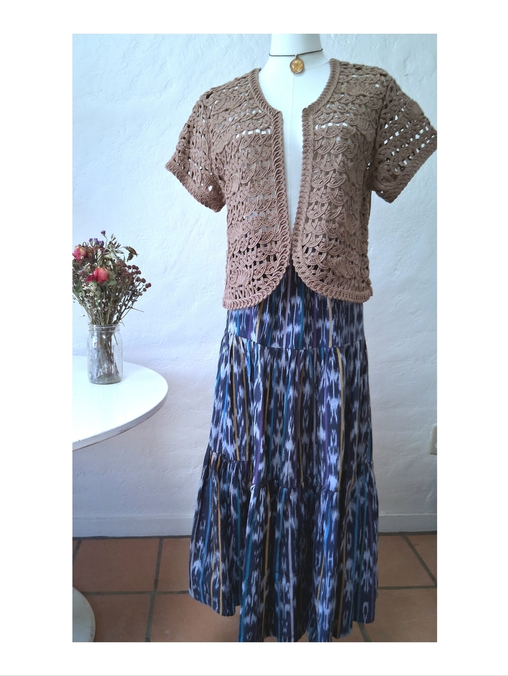 Coldwater Creek Brown Cropped Crochet  Cardigan Cottage Core